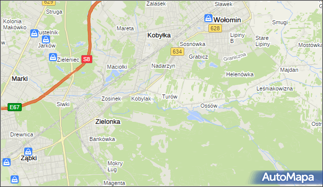 mapa Turów gmina Wołomin, Turów gmina Wołomin na mapie Targeo