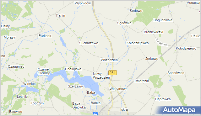 mapa Wszedzień gmina Mogilno, Wszedzień gmina Mogilno na mapie Targeo