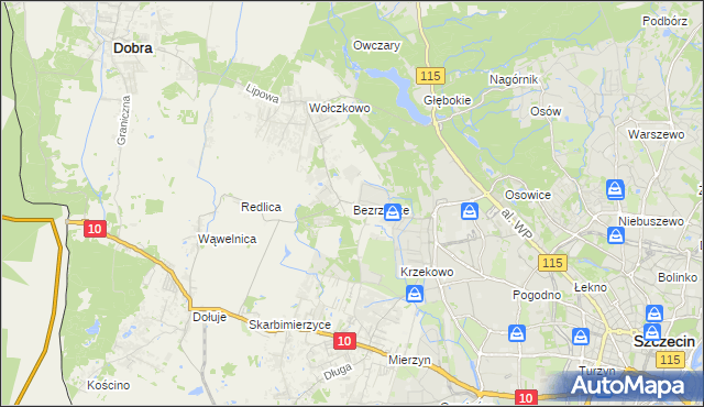 mapa Bezrzecze, Bezrzecze na mapie Targeo
