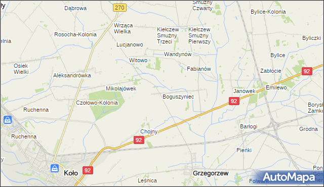 mapa Boguszyniec gmina Grzegorzew, Boguszyniec gmina Grzegorzew na mapie Targeo