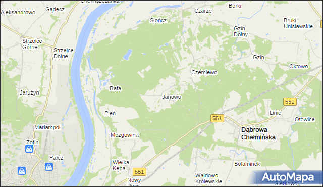 mapa Janowo gmina Dąbrowa Chełmińska, Janowo gmina Dąbrowa Chełmińska na mapie Targeo