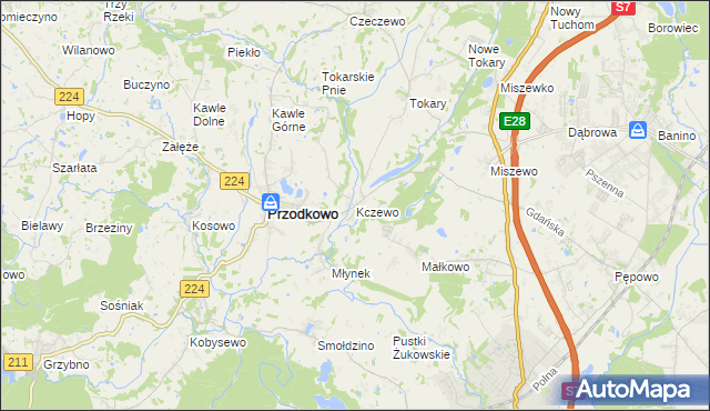 mapa Kczewo gmina Przodkowo, Kczewo gmina Przodkowo na mapie Targeo