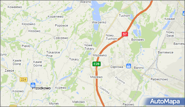 mapa Miszewko gmina Żukowo, Miszewko gmina Żukowo na mapie Targeo