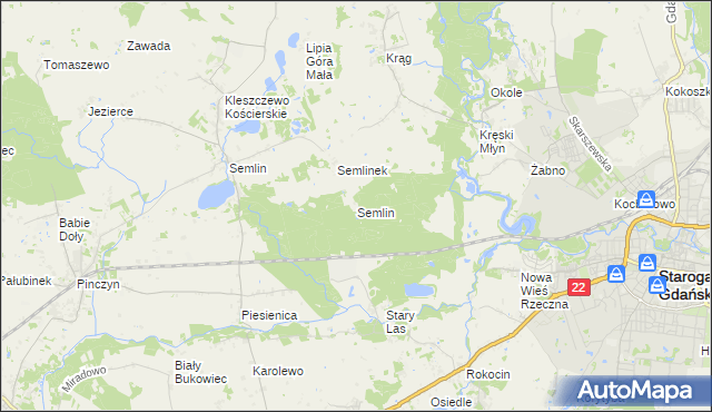 mapa Semlin gmina Starogard Gdański, Semlin gmina Starogard Gdański na mapie Targeo