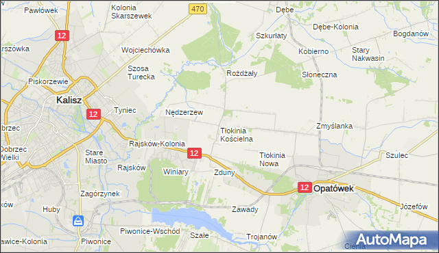mapa Tłokinia Kościelna, Tłokinia Kościelna na mapie Targeo