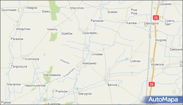 mapa Unisław gmina Krotoszyn, Unisław gmina Krotoszyn na mapie Targeo