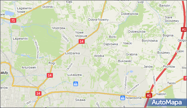 mapa Wódka gmina Nowosolna, Wódka gmina Nowosolna na mapie Targeo