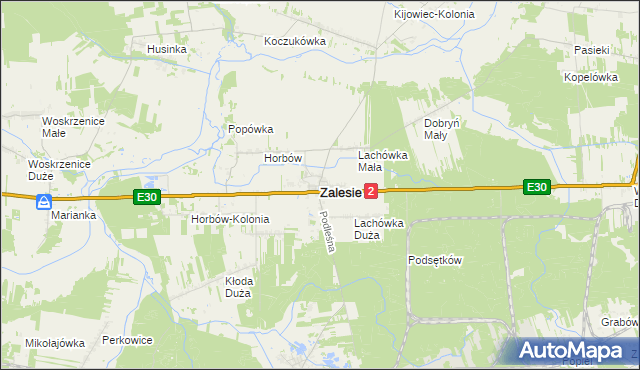 mapa Zalesie powiat bialski, Zalesie powiat bialski na mapie Targeo