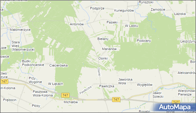 mapa Osinki gmina Rzeczniów, Osinki gmina Rzeczniów na mapie Targeo