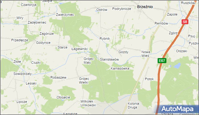 mapa Stanisławów gmina Złoczew, Stanisławów gmina Złoczew na mapie Targeo