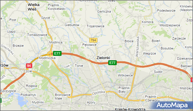 mapa Zielonki powiat krakowski, Zielonki powiat krakowski na mapie Targeo