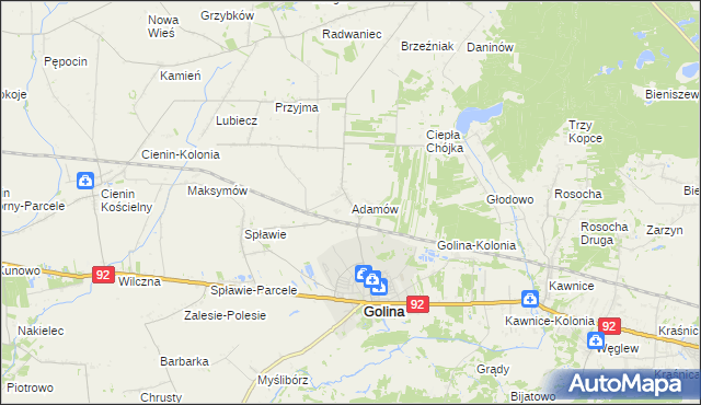 mapa Adamów gmina Golina, Adamów gmina Golina na mapie Targeo