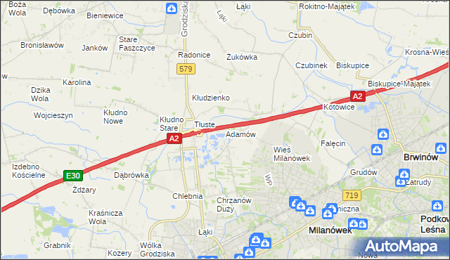 mapa Adamów gmina Grodzisk Mazowiecki, Adamów gmina Grodzisk Mazowiecki na mapie Targeo
