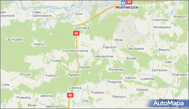 mapa Aleksandrów gmina Wyśmierzyce, Aleksandrów gmina Wyśmierzyce na mapie Targeo