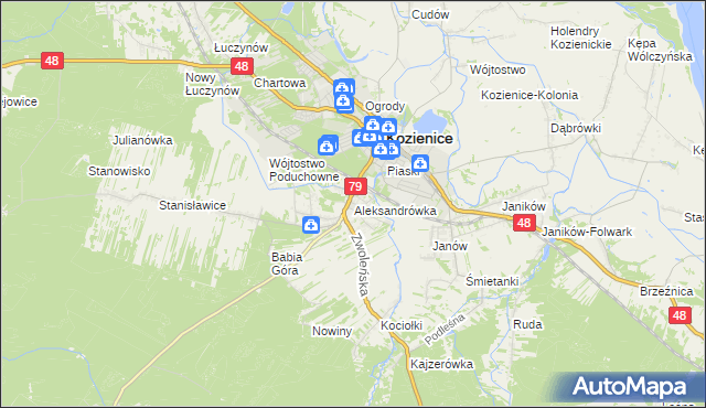 mapa Aleksandrówka gmina Kozienice, Aleksandrówka gmina Kozienice na mapie Targeo