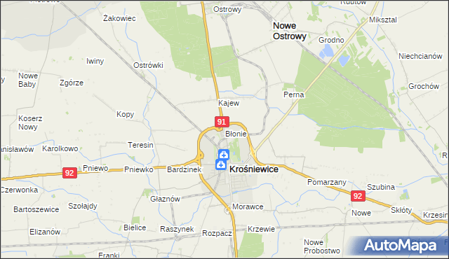 mapa Błonie gmina Krośniewice, Błonie gmina Krośniewice na mapie Targeo