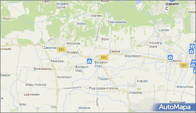 mapa Borzęcin gmina Stare Babice, Borzęcin gmina Stare Babice na mapie Targeo