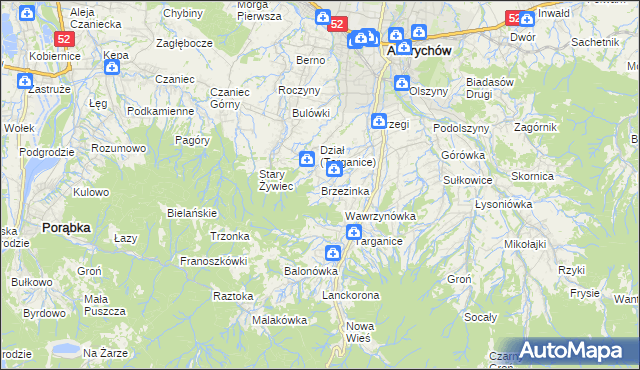 mapa Brzezinka gmina Andrychów, Brzezinka gmina Andrychów na mapie Targeo