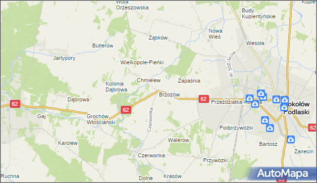 mapa Brzozów gmina Sokołów Podlaski, Brzozów gmina Sokołów Podlaski na mapie Targeo