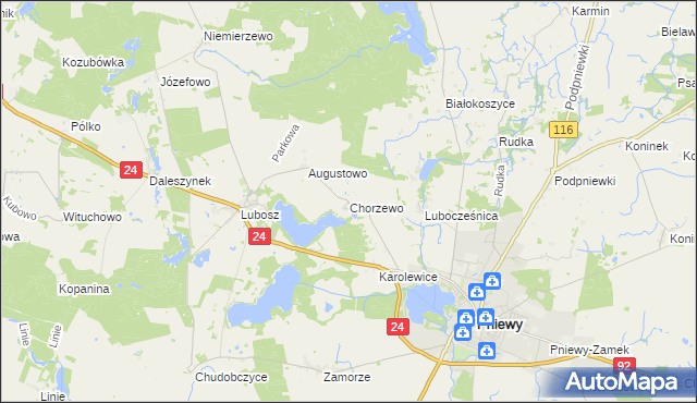 mapa Chorzewo gmina Kwilcz, Chorzewo gmina Kwilcz na mapie Targeo