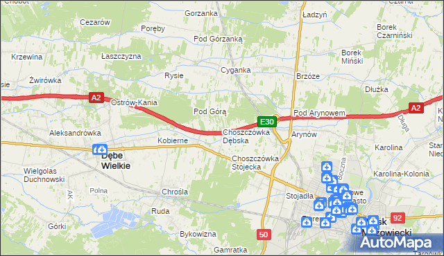mapa Choszczówka Dębska, Choszczówka Dębska na mapie Targeo