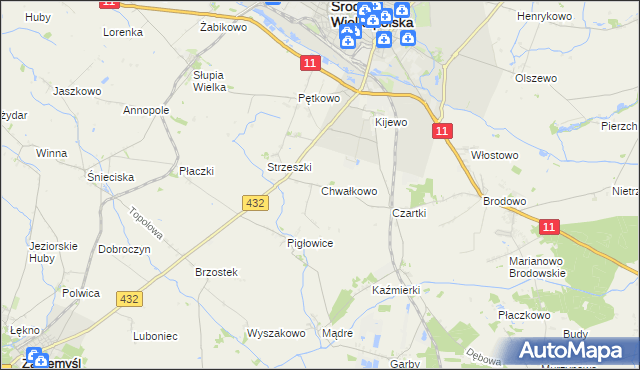 mapa Chwałkowo gmina Środa Wielkopolska, Chwałkowo gmina Środa Wielkopolska na mapie Targeo