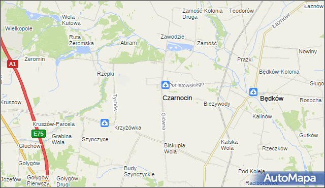 mapa Czarnocin powiat piotrkowski, Czarnocin powiat piotrkowski na mapie Targeo