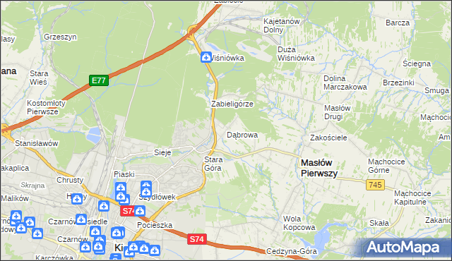 mapa Dąbrowa gmina Masłów, Dąbrowa gmina Masłów na mapie Targeo