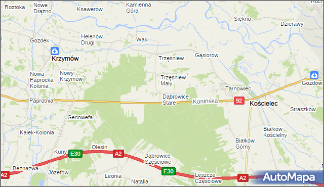 mapa Dąbrowice Stare, Dąbrowice Stare na mapie Targeo