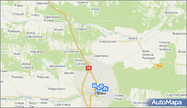 mapa Dąbrówka gmina Lipsko, Dąbrówka gmina Lipsko na mapie Targeo