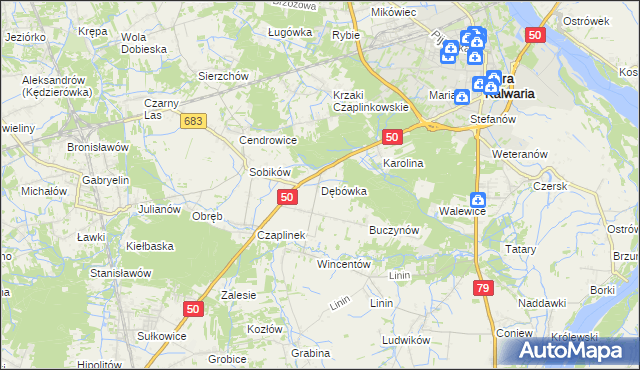 mapa Dębówka gmina Góra Kalwaria, Dębówka gmina Góra Kalwaria na mapie Targeo