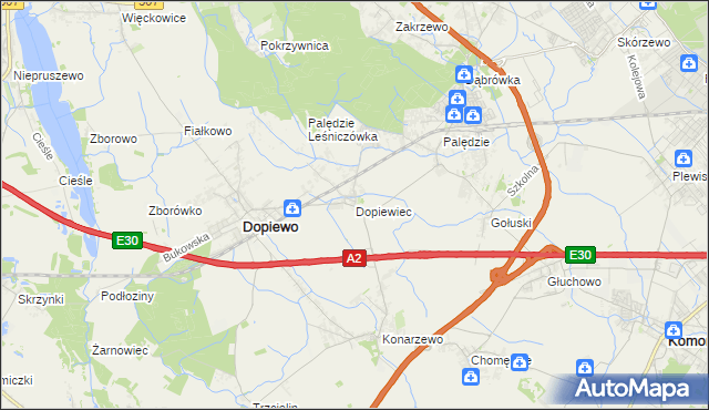 mapa Dopiewiec, Dopiewiec na mapie Targeo