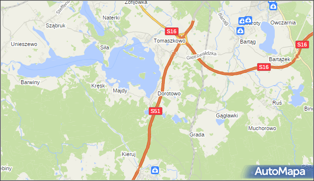 mapa Dorotowo gmina Stawiguda, Dorotowo gmina Stawiguda na mapie Targeo