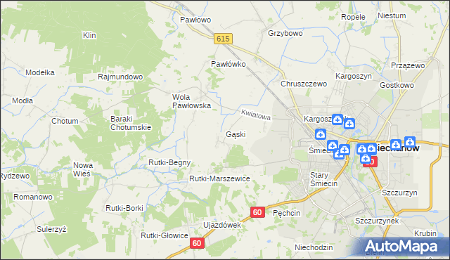 mapa Gąski gmina Ciechanów, Gąski gmina Ciechanów na mapie Targeo