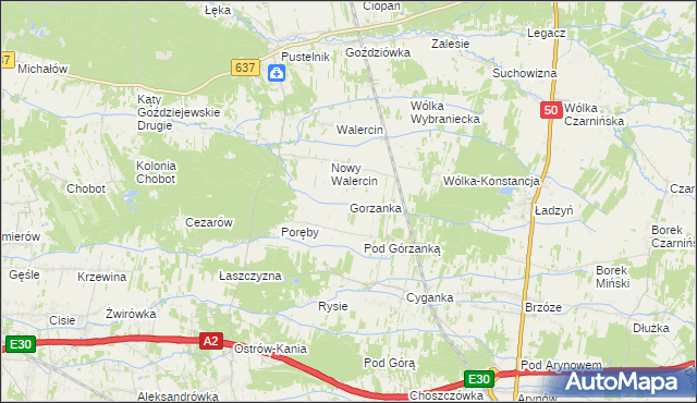 mapa Gorzanka, Gorzanka na mapie Targeo