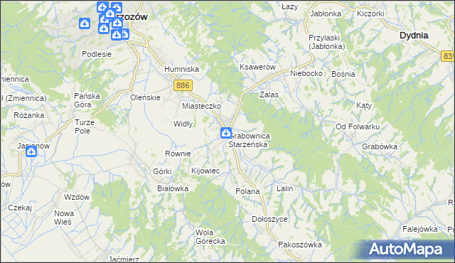 mapa Grabownica Starzeńska, Grabownica Starzeńska na mapie Targeo