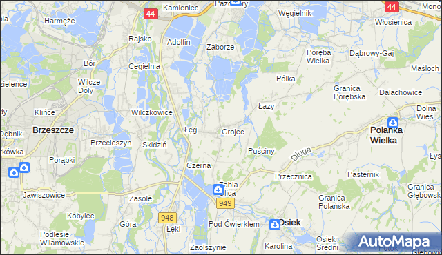 mapa Grojec gmina Oświęcim, Grojec gmina Oświęcim na mapie Targeo