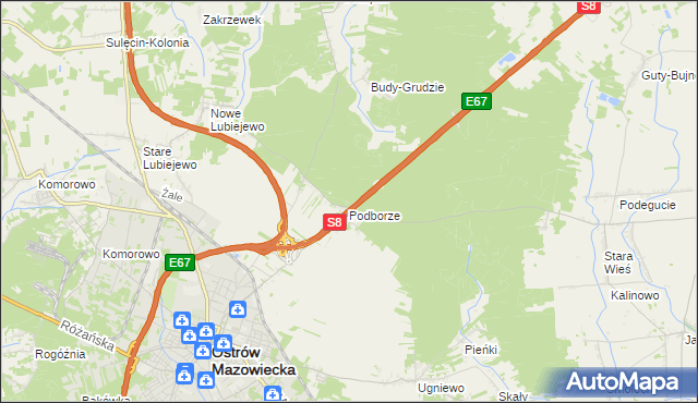 mapa Grudzie gmina Ostrów Mazowiecka, Grudzie gmina Ostrów Mazowiecka na mapie Targeo