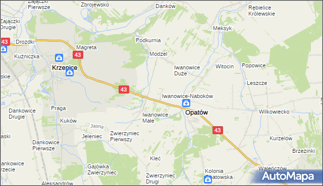 mapa Iwanowice-Naboków, Iwanowice-Naboków na mapie Targeo