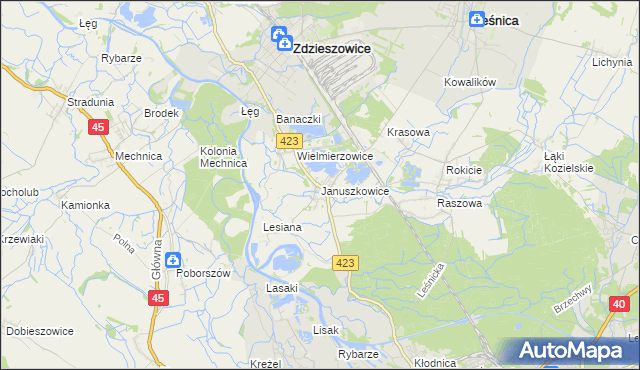 mapa Januszkowice gmina Zdzieszowice, Januszkowice gmina Zdzieszowice na mapie Targeo