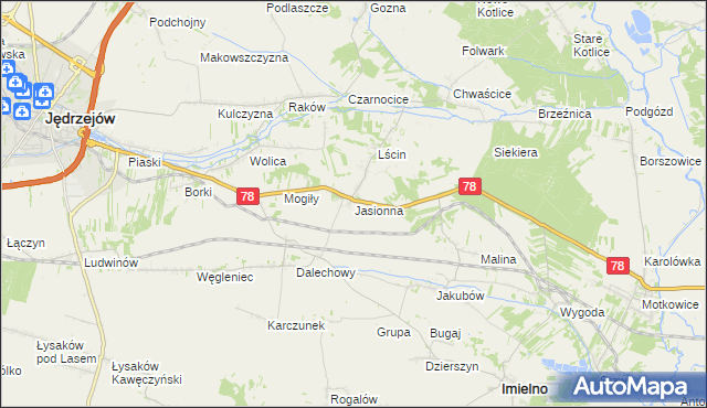 mapa Jasionna gmina Jędrzejów, Jasionna gmina Jędrzejów na mapie Targeo