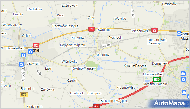 mapa Józefów gmina Ożarów Mazowiecki, Józefów gmina Ożarów Mazowiecki na mapie Targeo