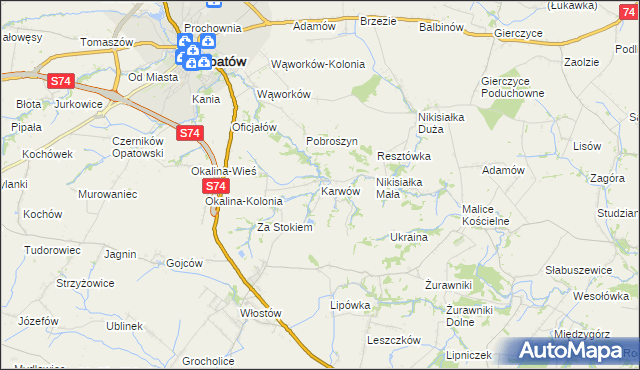 mapa Karwów gmina Opatów, Karwów gmina Opatów na mapie Targeo