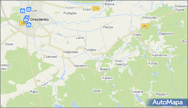 mapa Kawczyn gmina Drawsko, Kawczyn gmina Drawsko na mapie Targeo