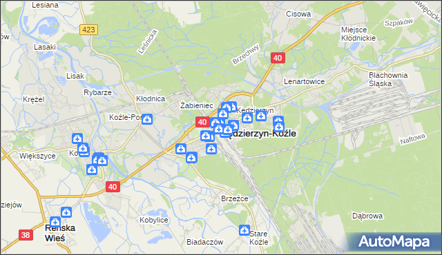 mapa Kędzierzyna-Koźle, Kędzierzyn-Koźle na mapie Targeo