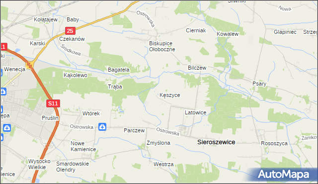 mapa Kęszyce gmina Sieroszewice, Kęszyce gmina Sieroszewice na mapie Targeo