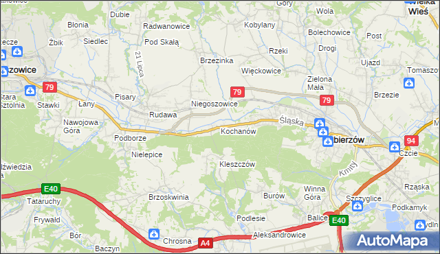mapa Kochanów gmina Zabierzów, Kochanów gmina Zabierzów na mapie Targeo