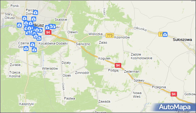 mapa Kogutek gmina Olkusz, Kogutek gmina Olkusz na mapie Targeo