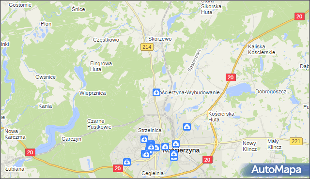 mapa Kościerzyna-Wybudowanie, Kościerzyna-Wybudowanie na mapie Targeo