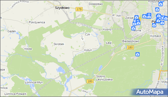 mapa Kotuń gmina Szydłowo, Kotuń gmina Szydłowo na mapie Targeo